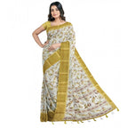 Women's Cotton Blend Floral Printed Saree With Unstitched Blouse 5.5Mtr (Mustard)