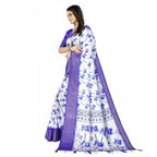 Women's Cotton Silk Floral Printed Saree With Unstitched Blouse 5.5Mtr (Blue)