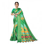 Women's Cotton Silk Striped  Saree With Unstitched Blouse 5.5Mtr (Green)