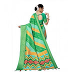 Women's Cotton Silk Striped  Saree With Unstitched Blouse 5.5Mtr (Green)