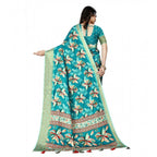 Women's Cotton Silk Floral Printed Saree With Unstitched Blouse 5.5Mtr (Turquoise)