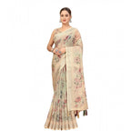Women's Cotton Silk Floral Printed Saree With Unstitched Blouse 5.5Mtr (Cream)