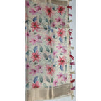 Women's Cotton Silk Floral Printed Saree With Unstitched Blouse 5.5Mtr (Beige)