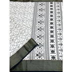 Women's Cotton Silk Printed Saree With Unstitched Blouse 5.5Mtr (White-Black)
