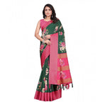 Women's Cotton Blend Floral Printed Saree With Unstitched Blouse 5.5Mtr (Green)