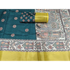 Women's Cotton Silk Printed Saree With Unstitched Blouse 5.5Mtr (Green)