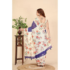 Women's Cotton Silk Floral Printed Saree With Unstitched Blouse 5.5Mtr (Blue)