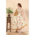 Women's Cotton Silk Floral Printed Saree With Unstitched Blouse 5.5Mtr (Brown)