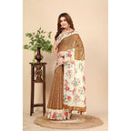 Women's Cotton Silk Floral Printed Saree With Unstitched Blouse 5.5Mtr (Brown)