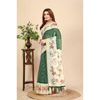 Women's Chanderi Floral Printed Saree With Unstitched Blouse 5.5Mtr (Green)
