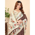 Women's Chanderi Floral Printed Saree With Unstitched Blouse 5.5Mtr (Maroon)