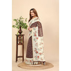 Women's Chanderi Floral Printed Saree With Unstitched Blouse 5.5Mtr (Maroon)
