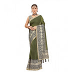 Women's Chanderi Printed Saree With Unstitched Blouse 5.5Mtr (Green)