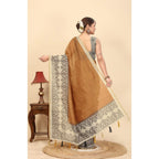 Women's Chanderi Printed Saree With Unstitched Blouse 5.5Mtr (Brown)