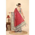 Women's Chanderi Printed Saree With Unstitched Blouse 5.5Mtr (Pink)