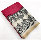 Women's Chanderi Printed Saree With Unstitched Blouse 5.5Mtr (Pink)