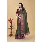 Women's Cotton Blend Checkered Saree With Unstitched Blouse 5.5Mtr (Green)