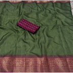 Women's Cotton Blend Checkered Saree With Unstitched Blouse 5.5Mtr (Green)