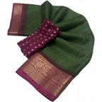 Women's Cotton Blend Checkered Saree With Unstitched Blouse 5.5Mtr (Green)