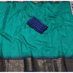 Women's Cotton Blend Checkered Saree With Unstitched Blouse 5.5Mtr (Teal Green)