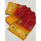 Women's Art Silk Printed Saree With Unstitched Blouse 5.5Mtr (Red)