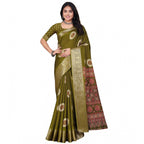 Women's Art Silk Printed Saree With Unstitched Blouse 5.5Mtr (Mehendi)