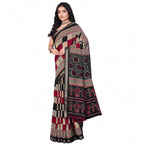 Women's Dupion Silk Block Printed Saree With Unstitched Blouse 5.5Mtr (Multicolor)