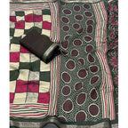 Women's Dupion Silk Block Printed Saree With Unstitched Blouse 5.5Mtr (Multicolor)