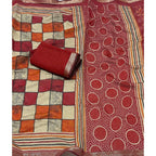 Women's Dupion Silk Block Printed Saree With Unstitched Blouse 5.5Mtr (Multicolor)