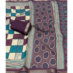 Women's Dupion Silk Block Printed Saree With Unstitched Blouse 5.5Mtr (Multicolor)