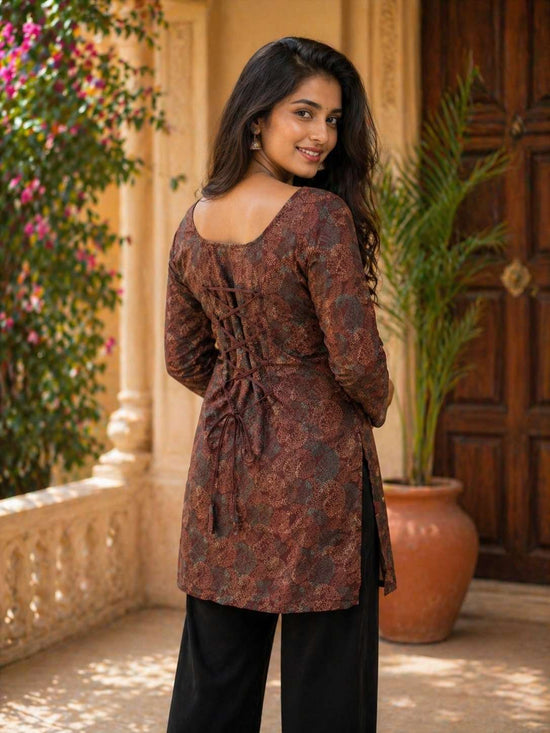 Rayon Digital Printed Kurti in Chocolate Brown for Daily & Casual Ethnic Wear