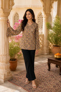 Rayon Digital Printed Kurti in Cream Gold for Daily & Casual Ethnic Wear