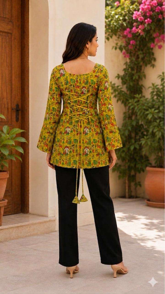 Rayon Digital Printed Kurti in Mehendi Green for Daily & Casual Ethnic Wear