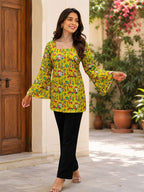Rayon Digital Printed Kurti in Mehendi Green for Daily & Casual Ethnic Wear