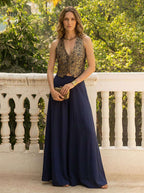 Jacquard & Crepe Waistcoat Style Ethnic Co-ord Set