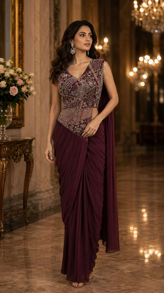 Lycra Embroidery Ready-to-Wear Saree for Party & Reception