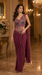 Lycra Embroidery Ready-to-Wear Saree for Party & Reception
