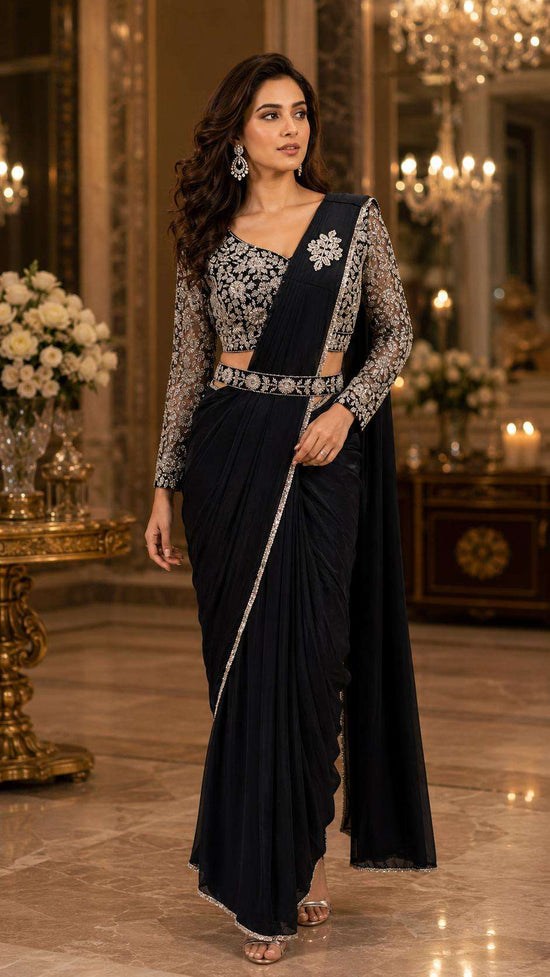 Lycra Embroidered Designer Saree with Unstitched Blouse