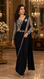 Lycra Embroidered Designer Saree with Unstitched Blouse