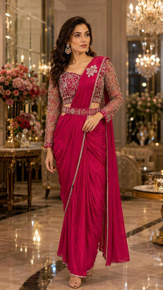 Lycra Embroidered Designer Saree with Unstitched Blouse