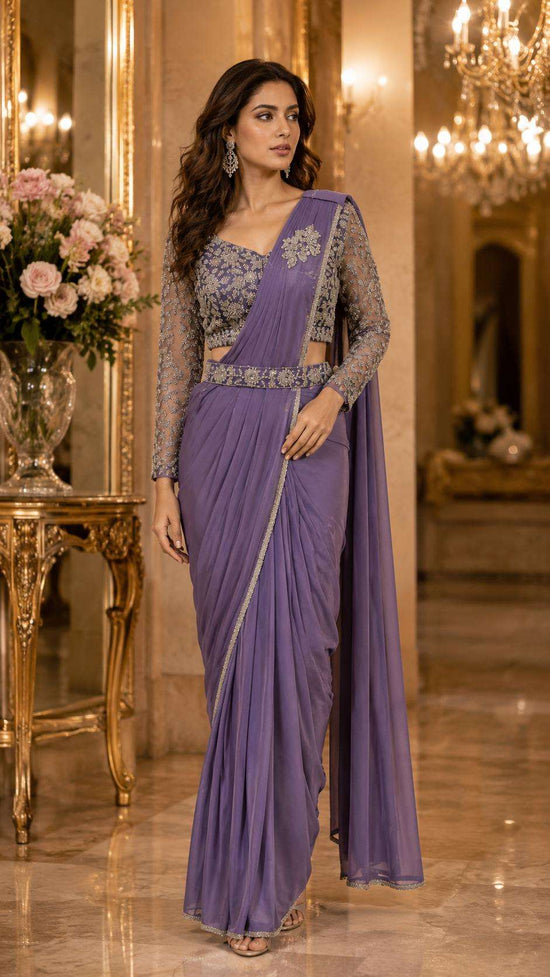 Lycra Embroidered Designer Saree with Unstitched Blouse