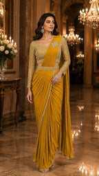 Lycra Embroidered Designer Saree with Unstitched Blouse