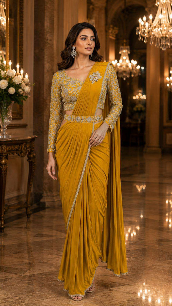 Lycra Embroidered Designer Saree with Unstitched Blouse