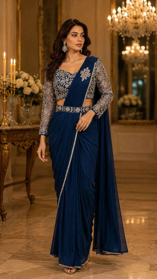 Lycra Embroidered Designer Saree with Unstitched Blouse