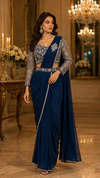 Lycra Embroidered Designer Saree with Unstitched Blouse