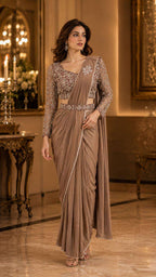 Lycra Embroidered Designer Saree with Unstitched Blouse