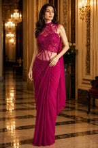 Lycra Embroidered Saree with Unstitched Blouse