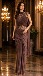 Lycra Embroidered Saree with Unstitched Blouse