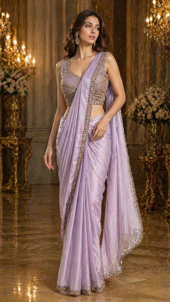 Fancy Fabric Designer Embroidered Saree with Ready Blouse