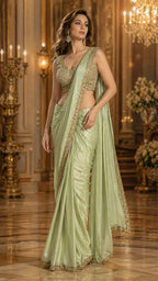 Fancy Fabric Designer Embroidered Saree with Ready Blouse